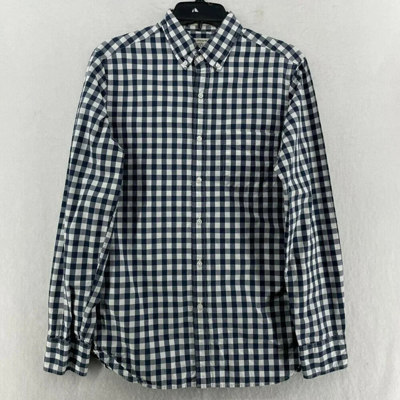 J.Crew Button Down Shirt Mens S Blue White Gingham Collared Long Sleeve - Picture 1 of 11
